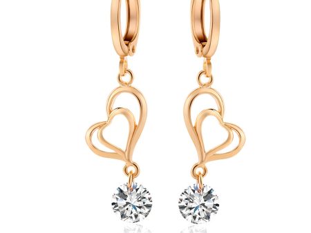 Clear Cubic Zirconia & 18K Gold-Plated Open Heart Drop Earrings For Discount