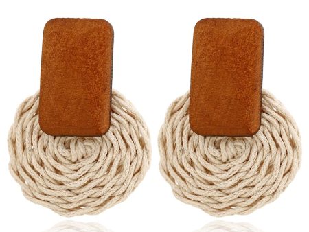 Wood & Rattan Circle Drop Earrings For Discount