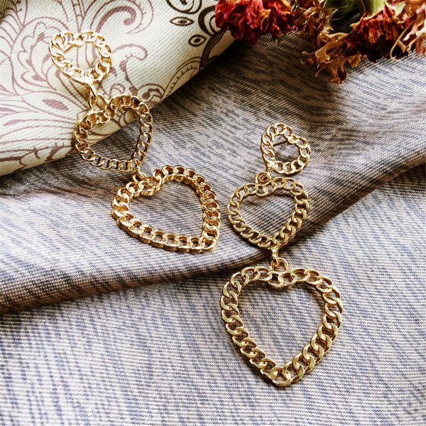 18K Gold-Plated Linking Figaro Heart Drop Earring Online