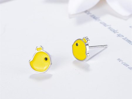 Yellow Enamel & Silver-Plated Chicken Stud Earrings Discount