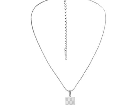 Silver-Plated Checkerboard Rectangle Pendant Necklace Sale