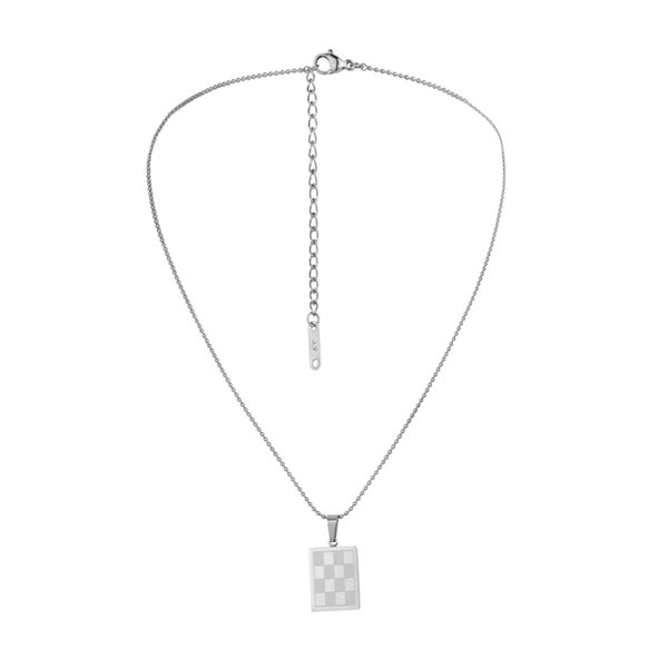 Silver-Plated Checkerboard Rectangle Pendant Necklace Sale