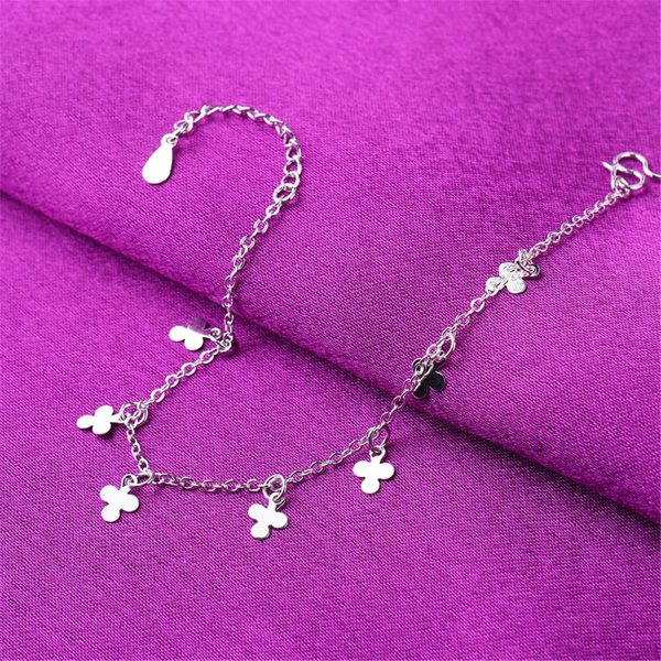 Silver-Plated Clover Charm Anklet Hot on Sale