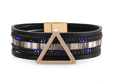 18K Gold-Plated & Black Polystyrene Triangle Layered Bracelet For Cheap