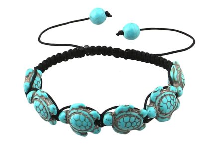 Turquoise & Black Polyster Turtle Station Bracelet Sale