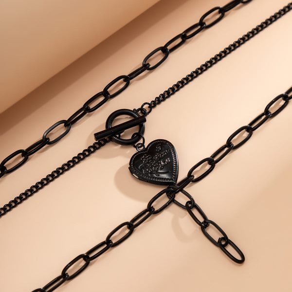 Black Rose Heart Pendant Layered Necklace Online now