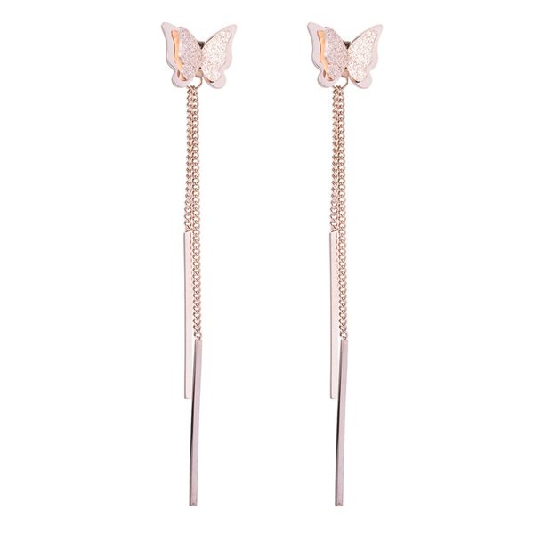 18K Rose Gold-Plated Frosted Butterfly Tassel Ear Jackets Sale