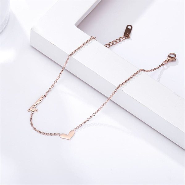 18K Rose Gold-Plated Heart  Love  Anklet For Sale