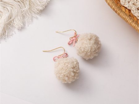 18K Gold-Plated & Pink Pompom Bow Ball Drop Earrings Supply