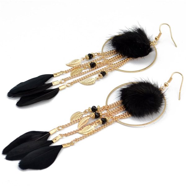 18K Gold-Plated Feather & Pompon Leaves Dangle Earring Cheap