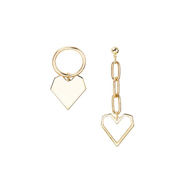 18K Gold-Plated Heart Cable Chain Mismatched Drop Earrings on Sale