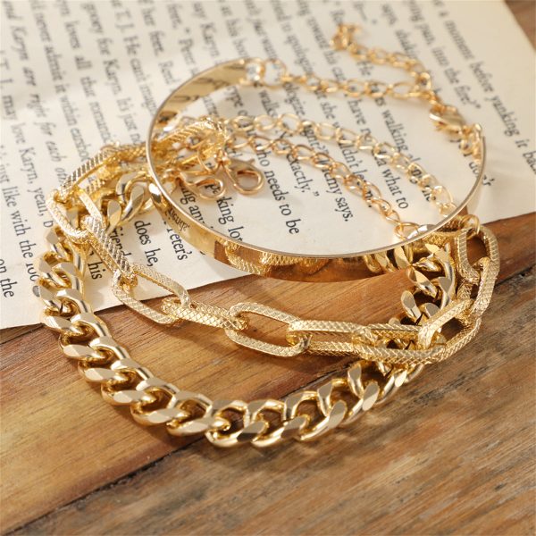 18K Gold-Plated Cable Chain Bracelet Set Hot on Sale