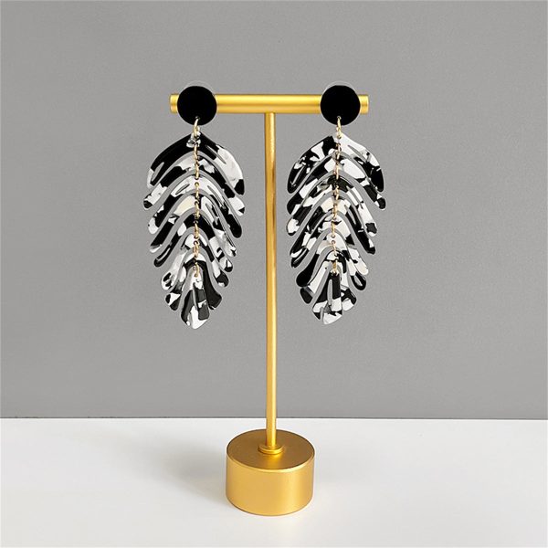 Black & White Speckled Leaf Drop Earrings on Sale