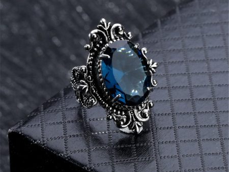 Blue Crystal & Silver-Plated Oval Filigree Ring Fashion