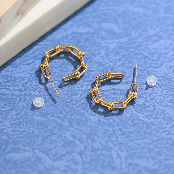 18K Gold-Plated Studded Paperclip Hoop Earrings Sale