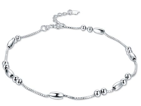 Sterling Silver Long Bead Charm Anklet Discount