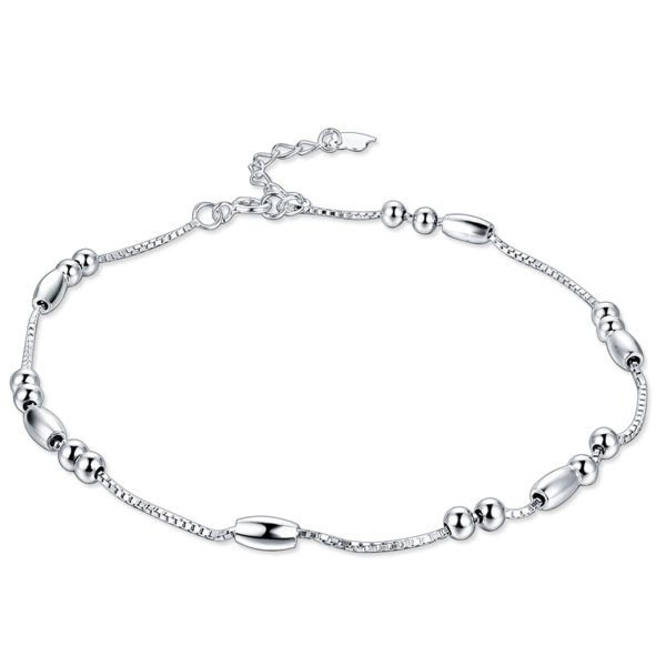 Sterling Silver Long Bead Charm Anklet Discount