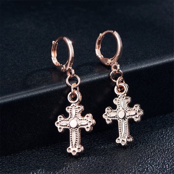 18K Rose Gold-Plated Cross Drop Earrings Online Sale