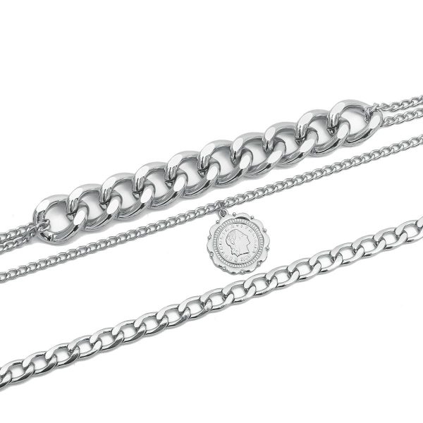 Silver-Plated Figaro Layered Pendant Necklace Online now