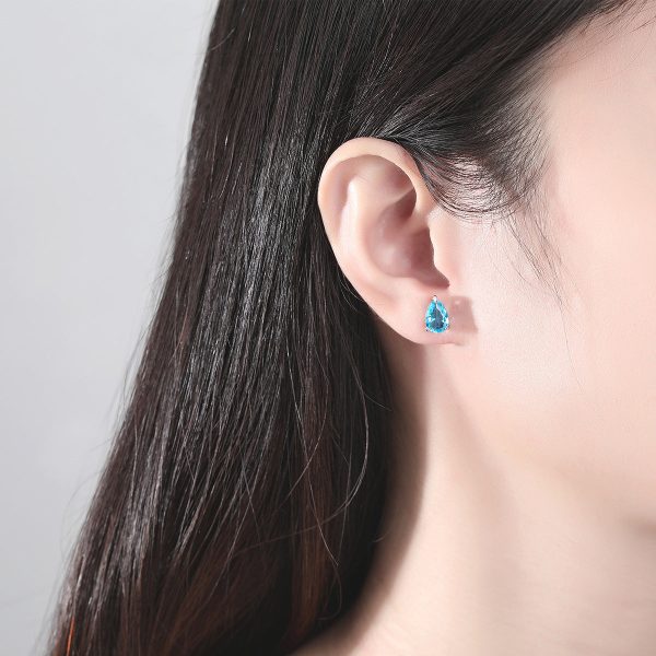 Blue Crystal & Silver-Plated Pear-Cut Stud Earrings Supply