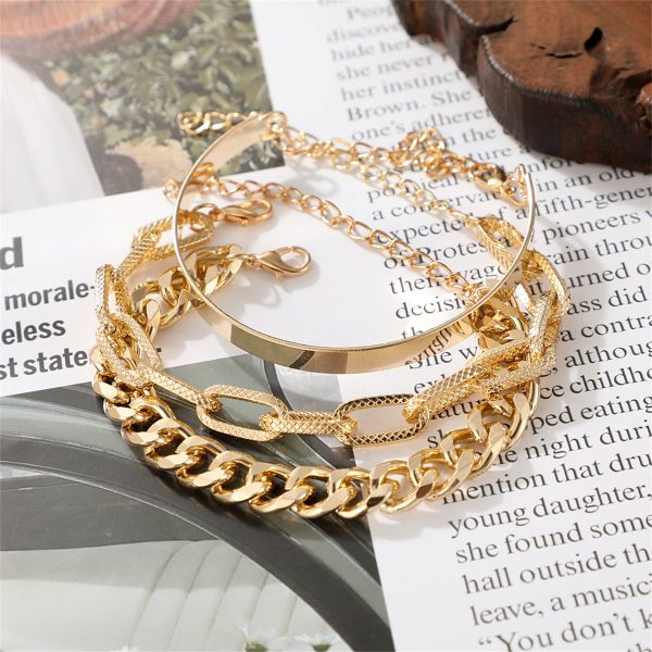 18K Gold-Plated Cable Chain Bracelet Set Hot on Sale