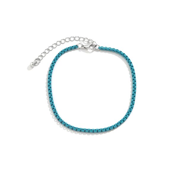 Blue Enamel & Silver-Plated Box Chain Anklet For Cheap