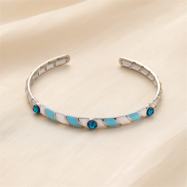 Blue Cubic Zirconia & Stainless Steel Stripe Cuff Online now