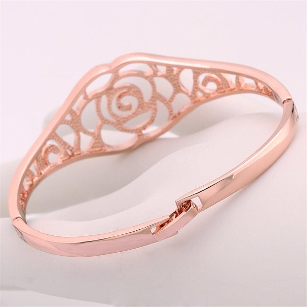 18K Rose Gold-Plated Openwork Rose Bangle Online Sale