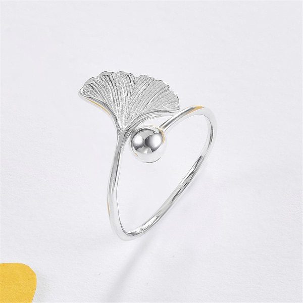 Sterling Silver Gingko Leaf Bypass Ring Online now