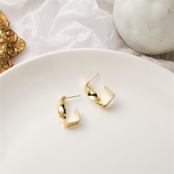 18K Gold-Plated Twisted Bar Huggie Earrings on Sale