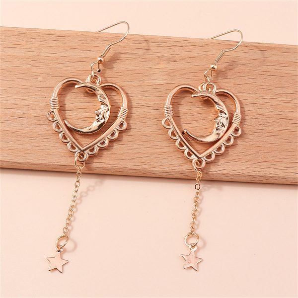 18K Rose Gold-Plated Moon Heart Star Drop Earrings Online Hot Sale