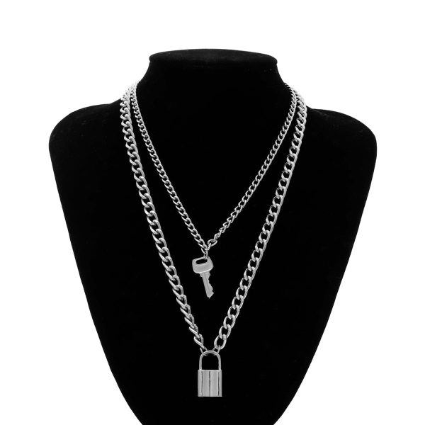 Silver-Plated Lock & Key Layered Pendant Necklace For Discount