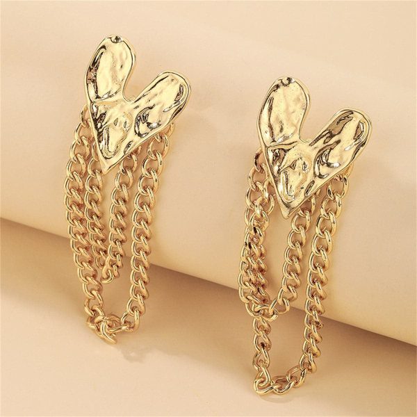 18K Gold-Plated Heart Chain Drop Earrings For Discount