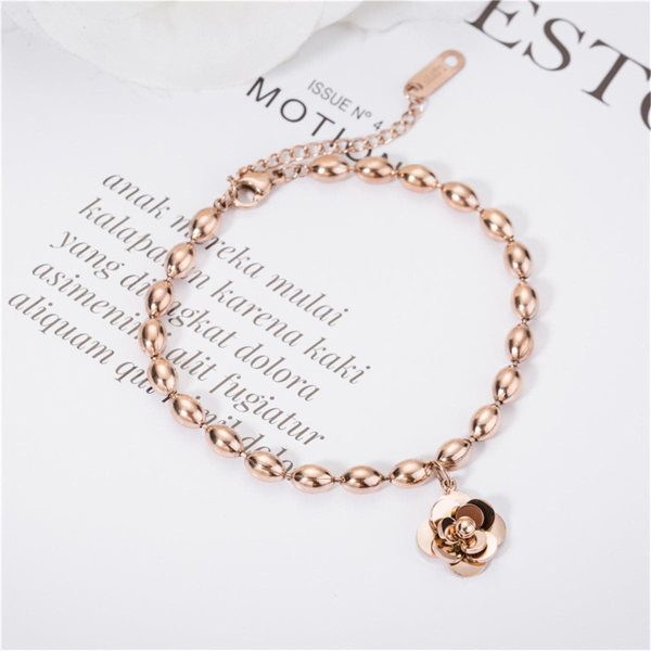 18K Rose Gold-Plated Camellia Flower Bead Charm Bracelet For Discount