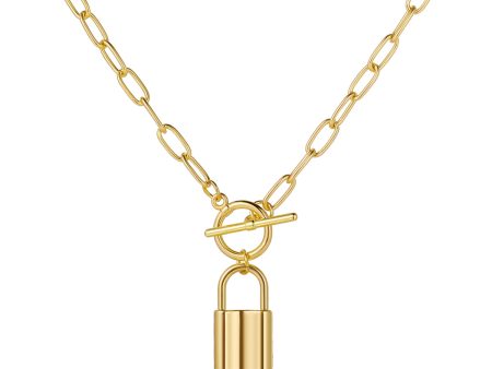 18K Gold-Plated Lock Toggle Pendant Necklace For Discount