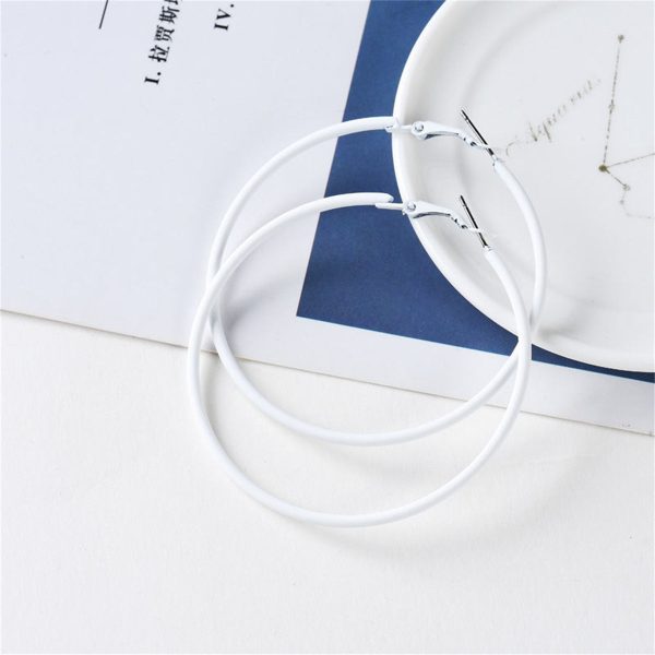 White Enamel & Silver-Plated Hoop Earrings For Sale