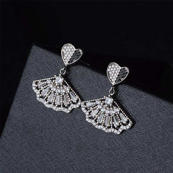 Black & White Cubic Zirconia Heart Fan Drop Earrings Online Sale