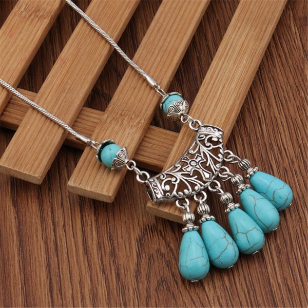 Turquoise & Silver-Plated Filigree Tassel Necklace on Sale