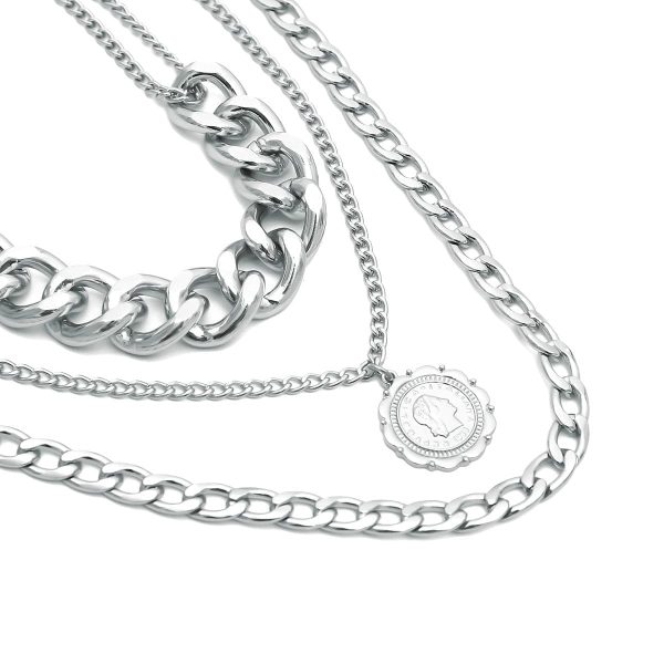 Silver-Plated Figaro Layered Pendant Necklace Online now