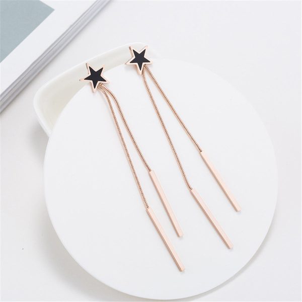 Black Acrylic & 18K Rose Gold-Plated Star Bar Tassel Drop Earrings Sale