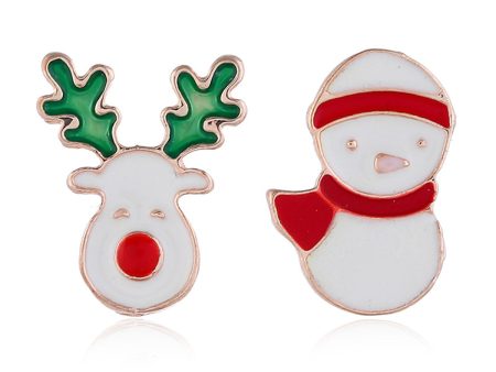 18K Gold-Plated & Multicolor Enamel Reindeer & Snowman Stud Earrings For Discount