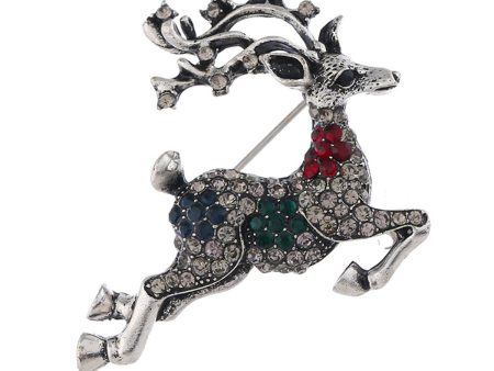 Cubic Zirconia & Silver-Plated Reindeer Brooch Hot on Sale