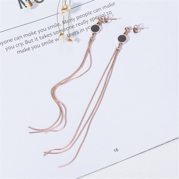 Black Acrylic & 18K Rose Gold-Plated Long Tassel Drop Earrings Fashion