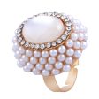 White Cats Eye & Pearl 18k Gold-Plated Floral Ring Supply