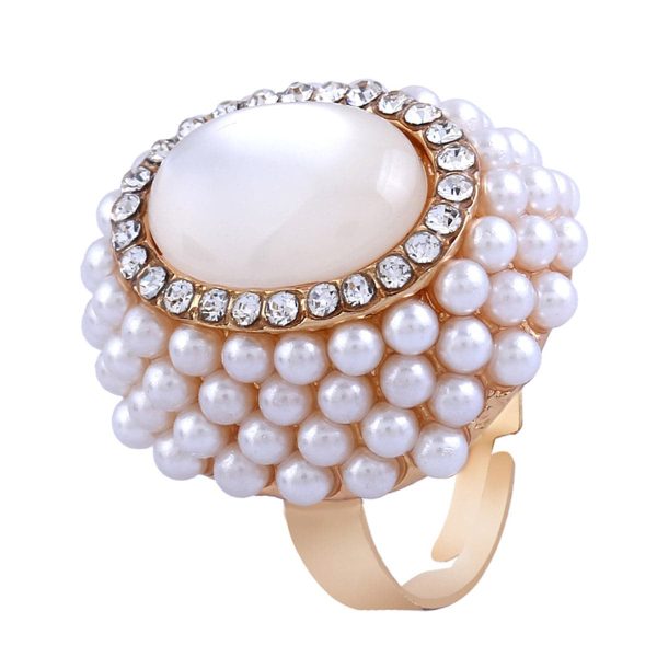 White Cats Eye & Pearl 18k Gold-Plated Floral Ring Supply