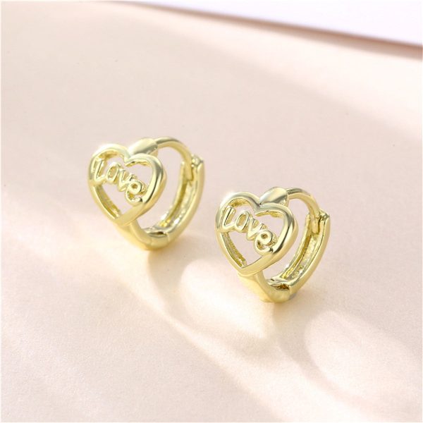 18K Gold-Plated Heart  Love  Huggie Earrings Fashion