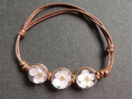 White Triple Peach Blossom Adjustable Bracelet For Cheap