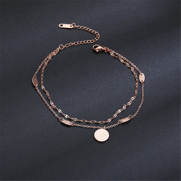 18K Rose Gold-Plated Coin Layer Anklet on Sale