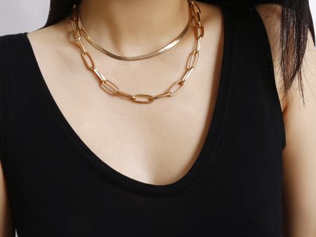 18K Gold-Plated Cable & Snake Chain Necklace Set Fashion