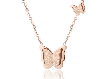 18K Rose Gold-Plated Double Frosted Butterfly Pendant Necklace Online Hot Sale